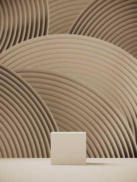 Cosmetic background for product presentation. Podium on cream color circular geometry pattern . 3d rendering illustration.