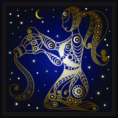 Decorative zodiac sign Aquarius. Horoscope and astrology (astronomy)-symbol. Vector illustration.