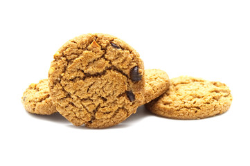 Biscuit with chocolate chip butter,Cashew nut and honey flavored. A stack of crunchy delicious sweet meal and useful cookie. Isolated on white background.