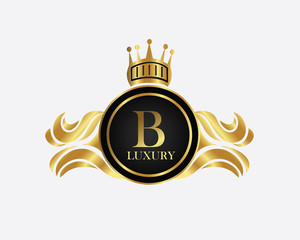 Golden Circle Luxury Letter B logo. Elegant Luxury Logo template in vector for Restaurant, Royalty, Boutique, Cafe, Hotel, wedding, Jewelry, Fashion , emblem, label vector illustration with golden col