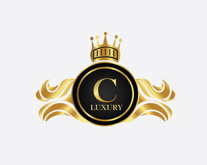 Golden Circle Luxury Letter C logo. Elegant Luxury Logo template in vector for Restaurant, Royalty, Boutique, Cafe, Hotel, wedding, Jewelry, Fashion , emblem, label vector illustration with golden col