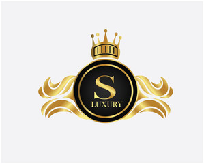 Golden Circle Luxury Letter S logo. Elegant Luxury Logo template in vector for Restaurant, Royalty, Boutique, Cafe, Hotel, wedding, Jewelry, Fashion , emblem, label vector illustration with golden col