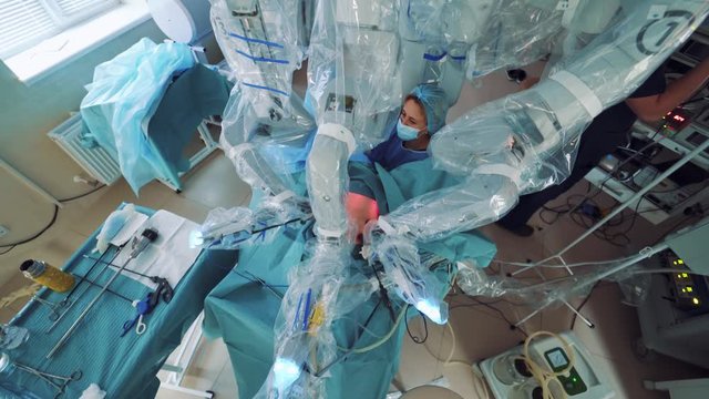 Da Vinci Surgery. Medical operation involving robot. Future of Medicine