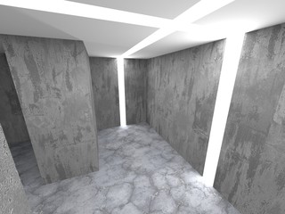 Dark concrete empty room. Modern architecture design