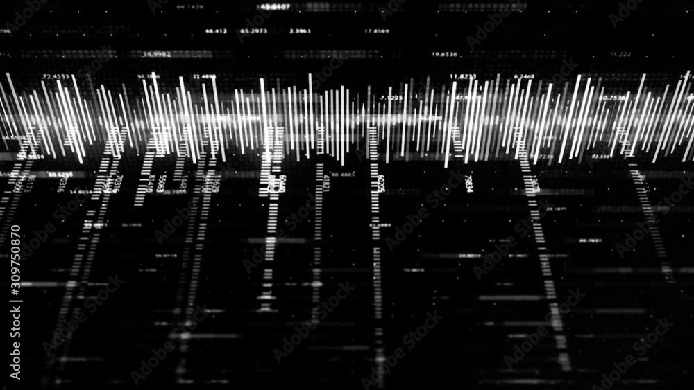 Poster abstract monochrome background with digital information and changing diagram. animation. business or