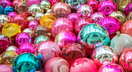 Bright, multi-colored, glass Christmas balls