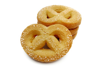 Danish style butter cookies biscuit isolated on white background.