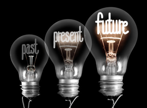 Light Bulbs with Past, Present and Future Concept