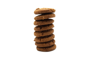 Fototapeta na wymiar Cookies and biscuits stack of chocolate chip butter flavor. Isolated on white background.