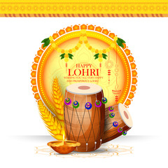 Happy Lohri holiday background for Punjabi festival.Vector illustration 