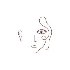 Woman face one line drawing portrait minimalistic style. Hand drawn line style art.
