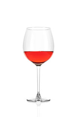 A glass of rose wine half filled, isolated on a white background.