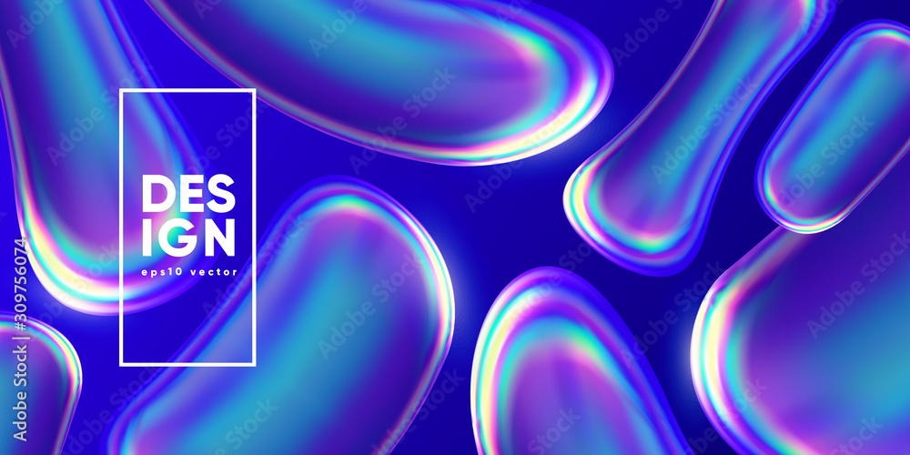 Poster 3d fluid shapes with holographic effect. esp10 vector.