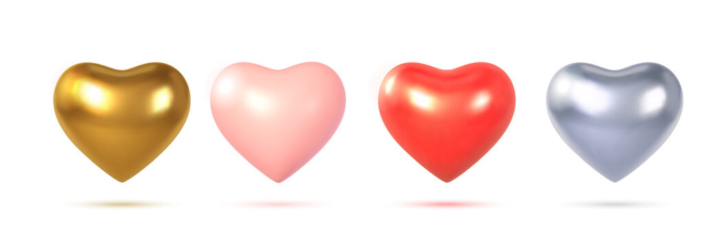 3D hearts render set. Eps10 vector.