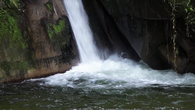 Strong water current at bottom of Taman Eden waterfall 