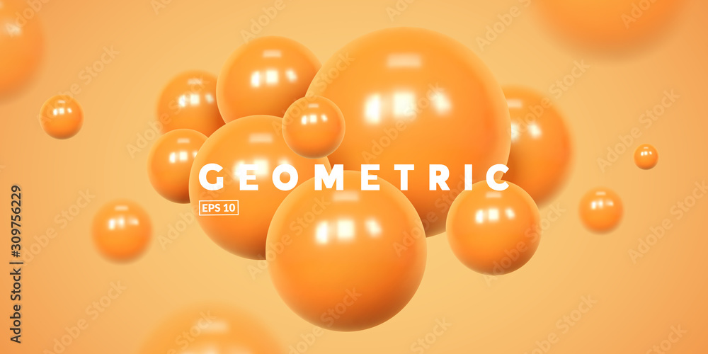 Poster 3d balls composition with blur effect. geometric design elements circle ball pattern. eps10 vector.