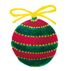 Watercolor painting drawing of red and green Christmas tree bauble sphere ball, isolated