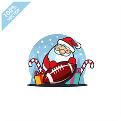 Football rugby ball with santa claus christmas theme logo vector	
