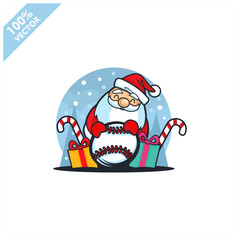 Baseball ball with santa claus christmas theme logo vector	
