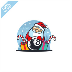 Billiard 8 ball with santa claus christmas theme logo vector	