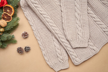 beige, knitted women's cardigan, handmade