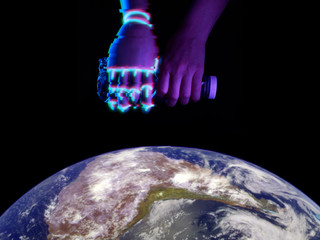 Humanity and technology together guard and protect nature. Elements of this image furnished by NASA.