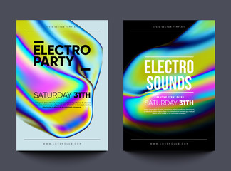 "Electro sounds" club invitation flyer. Dance party design with fluid glossy shapes. Esp10 vector.