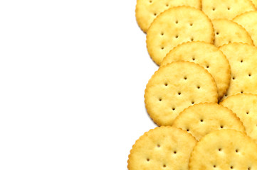 Biscuits cracker circle design. Isolated on white background. Copy space.