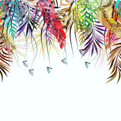 Abstract seamless tropical pattern with beautiful leaves and plants. Vector design. Jungle print. Floral background. Seamless pattern with colorful leaves and plants.