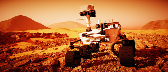 a mars rover explores the red planet (3d rendering) © rtype