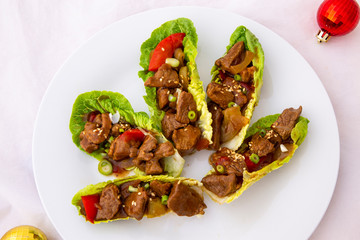 mongolian lamb with lettuce Wrap