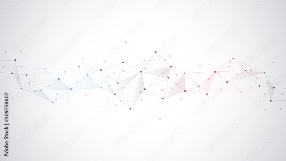 Fototapete Abstract plexus background with connecting dots and lines. Global network connection, digital technology and communication concept.