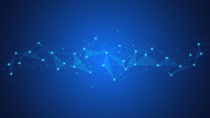 Digital technology background with connecting dots and lines. Abstract technical background of network connection and communication.