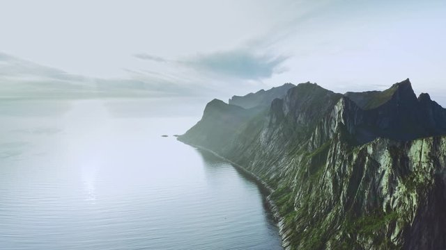 Mountains and fjord aerial view in Norway landscape nature scenery Senja islands 