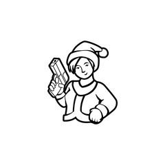 A woman in Santa suit black and white