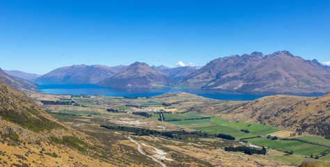 view of Wakatipu lake and Queenstown valley from Remarkables