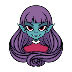 Vampire girl portrait. Halloween illustration for posters and stickers . Vector illustration isolated on white background.