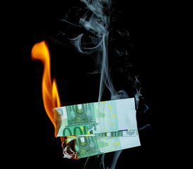 100 euro burns on a black background