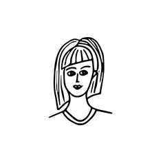 avatar portrait of a young woman with beautiful hair and a smile in a hand drawn doodle style