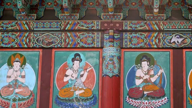 Religious colorful painting on a temple wall at Beomeosa buddhist Temple in Busan, South Korea.