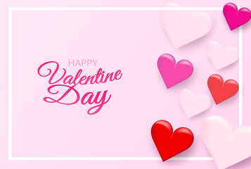 Obraz na płótnie Canvas Valentine day background . Design with heart on pink background, paper art style . Vector.