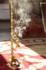 holy baptism , candlelight with smoke in church