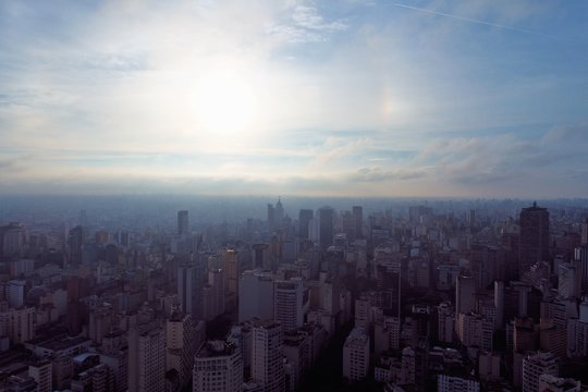 Aerial view of sunrise in São Paulo, Brazil. Great landscape. © ByDroneVideos