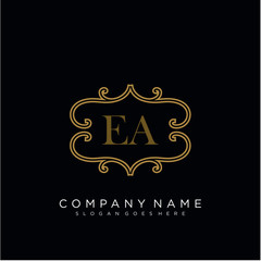 Initial letter EA logo luxury vector mark, gold color elegant classical