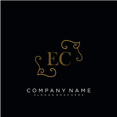 Fototapeta na wymiar Initial letter EC logo luxury vector mark, gold color elegant classical
