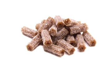 Gelatin jellies candy Cola flavored bars isolated on white background.