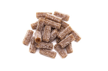 Gelatin jellies candy Cola flavored bars isolated on white background.