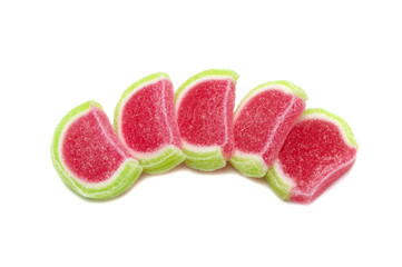 Gelatin jellies candy Watermelon design isolated on white background.