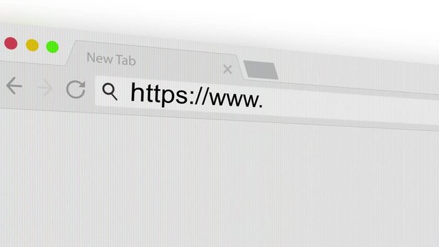 Typing in Internet Browser https://www. close up animation with monitor display effect