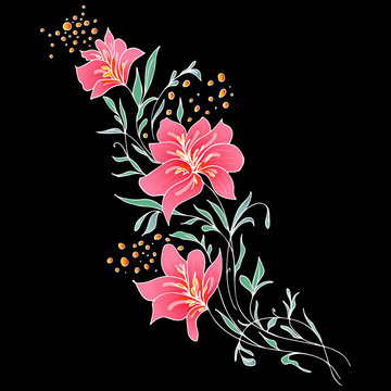Summer tropical flat flower. Floral botanical flower isolated on black background. Hand drawn vector illustration. Botanical hawaii nature. Tropical flat icon. Hawaiian vector tattoo illustration